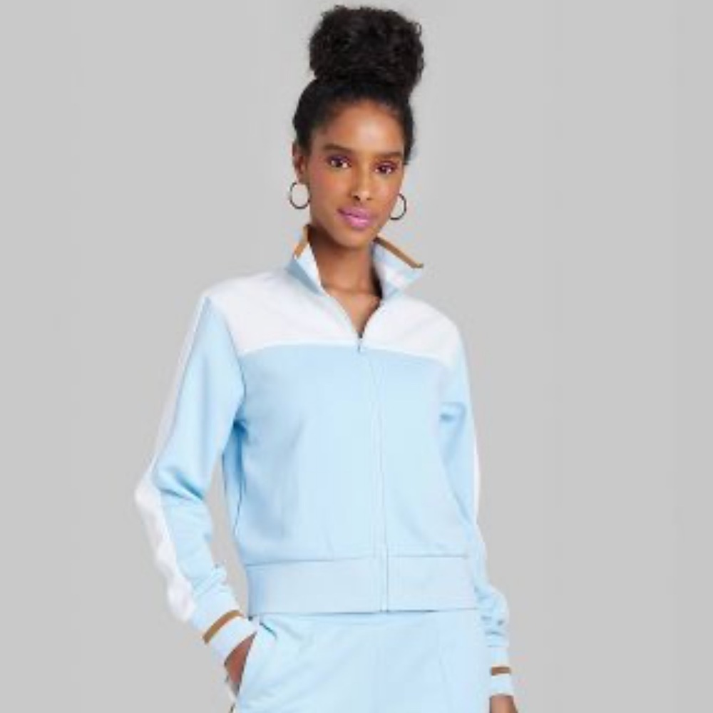 Women's Track Zip-Up Jacket - Wild Fable Baby Blue/White Size XL